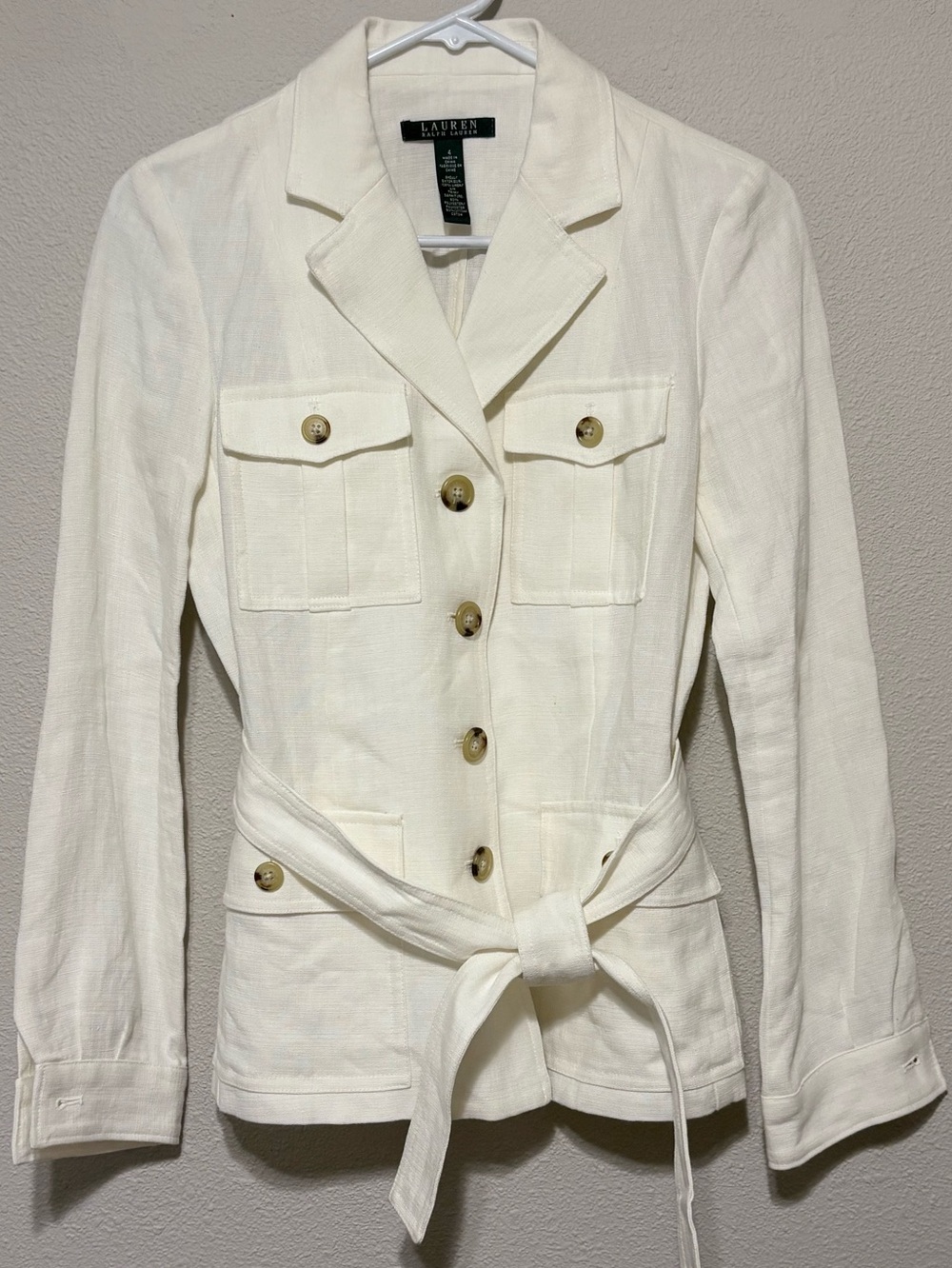 LAUREN Ralph Lauren Women's White Button-Front Belted Jacket